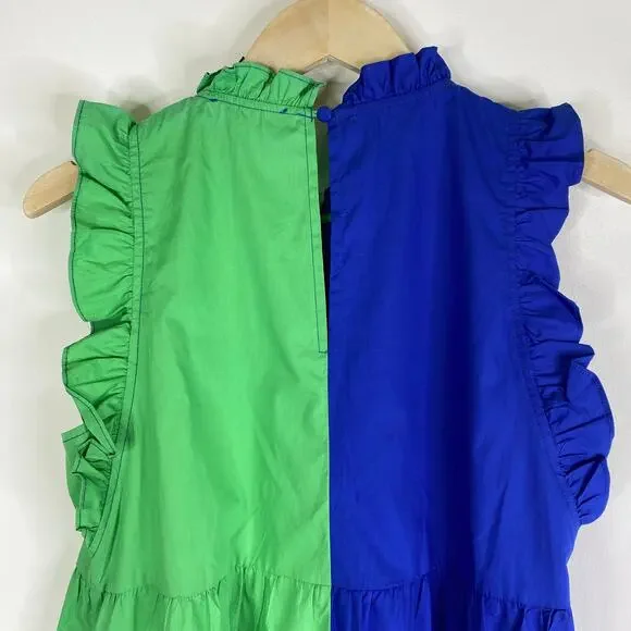 THML Colorblock Shift Dress Womens S Blue Green Pockets Tiered Layers Ruffles - Picture 3 of 8